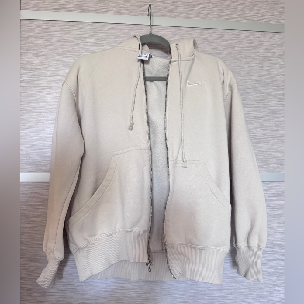 Nike Womens Phoenix Fleece Full Zip Hoodie Size XS Oversized Cream Jacket